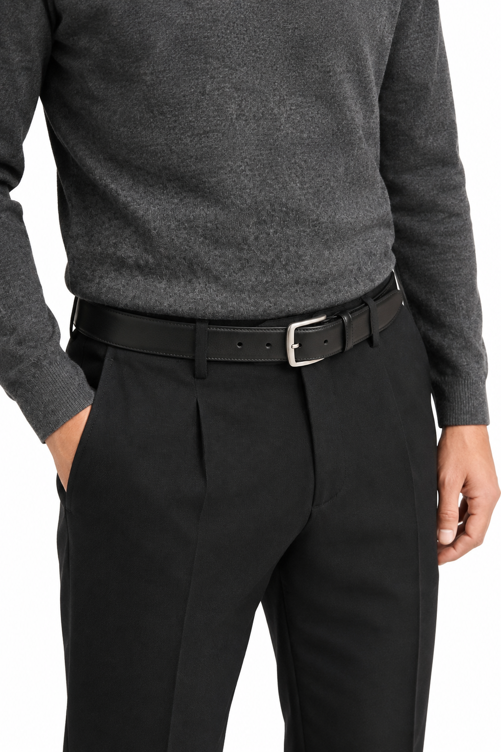 Brushed Silver Buckle Belt-BK — PRE-ORDER — PZ083