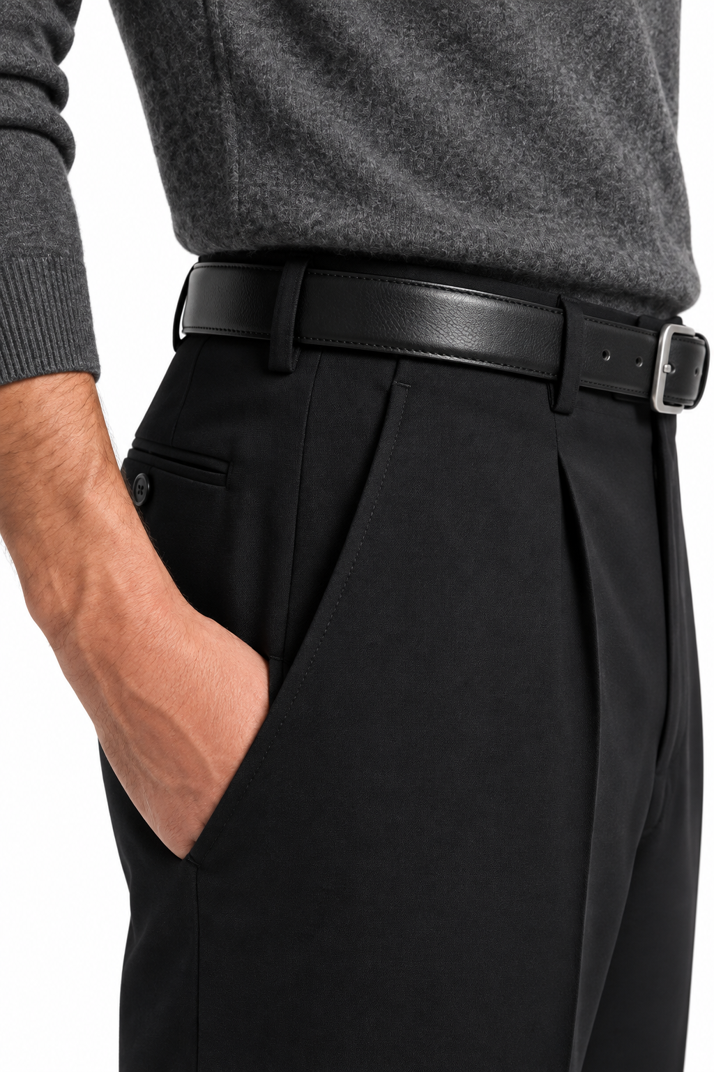 Brushed Silver Buckle Belt-BK — PRE-ORDER — PZ083