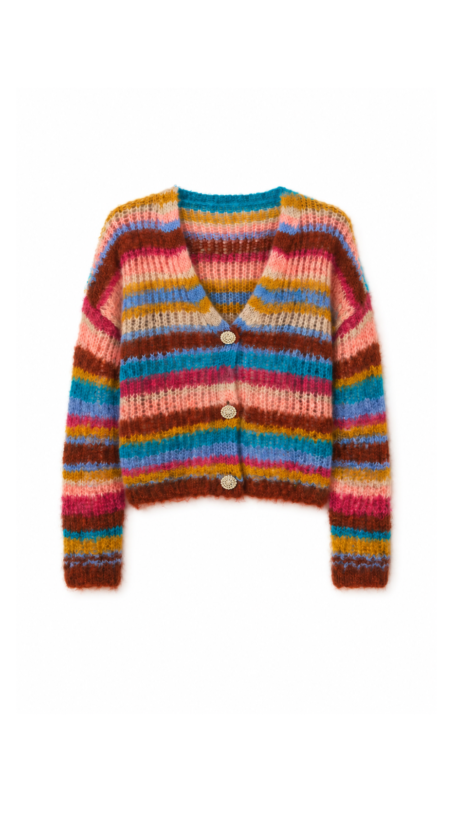 Cardigan Cropped Baby Alpaca a Righe Multicolor AURIN — PRE-ORDER — PZ040 AURIN