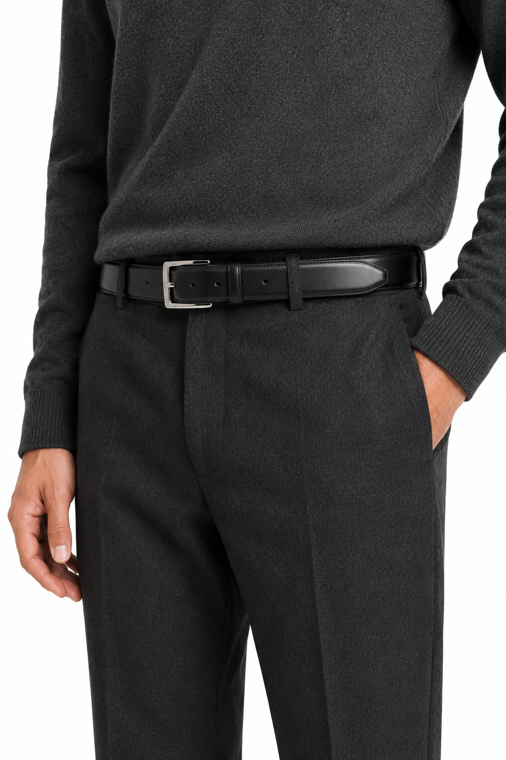 Leather Belt Silver-BK Buckle — PRE-ORDER — PZ082