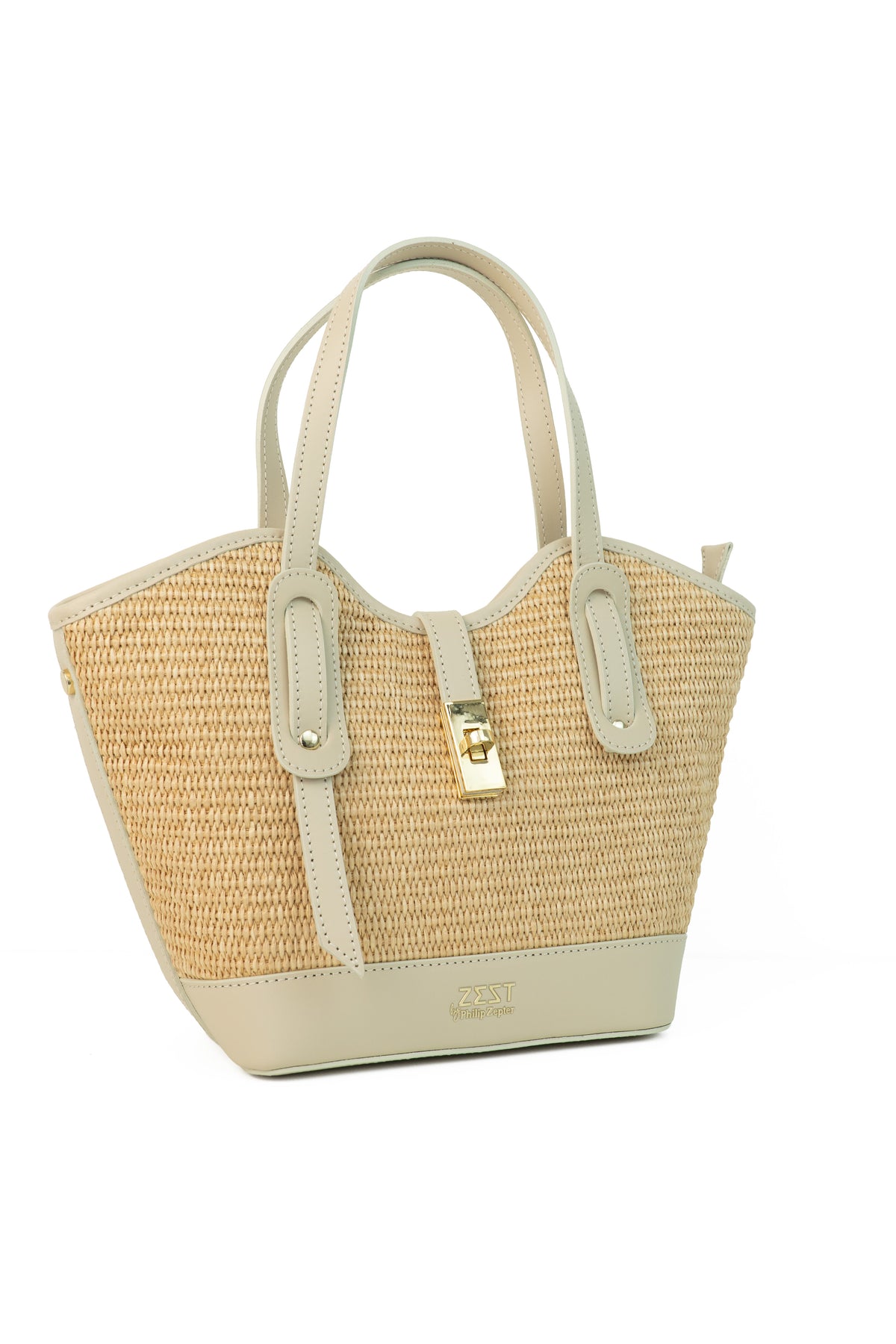 Borsa Tote in Pelle e Paglia - ZS-2514 – closure detail – ZEST by Philip Zepter