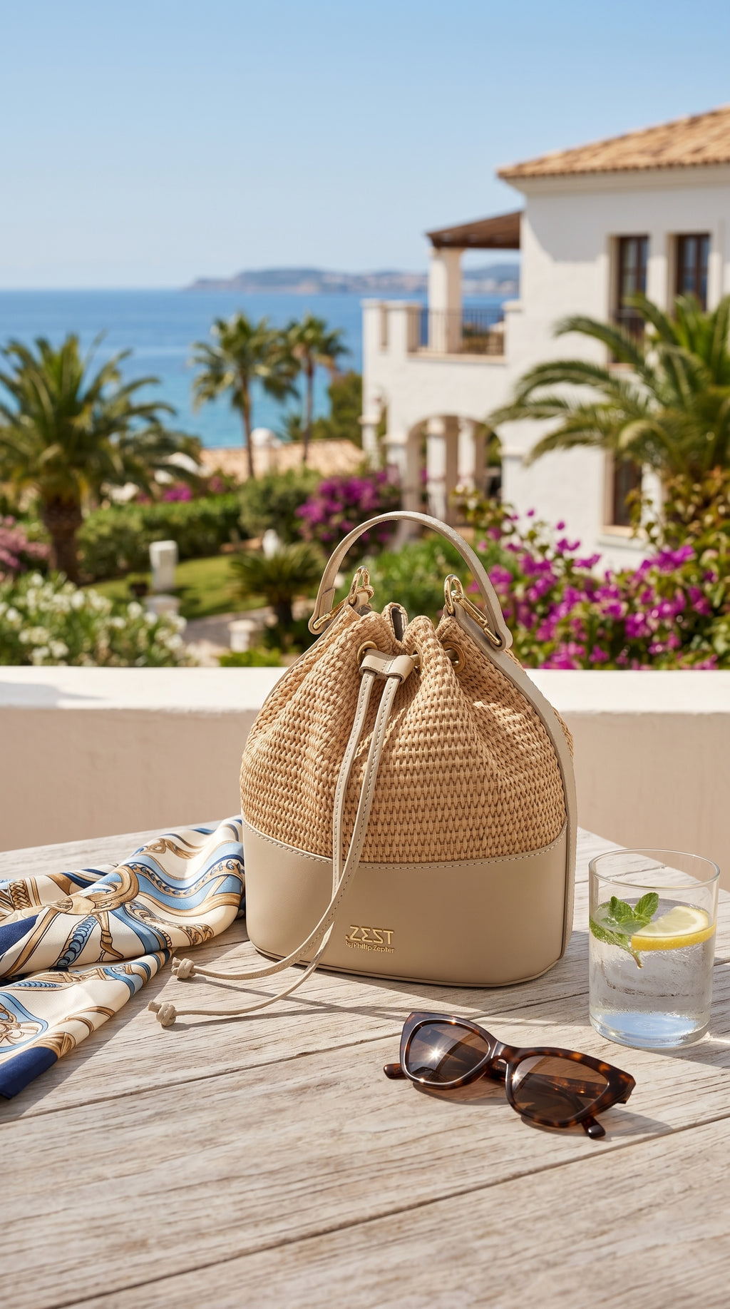 Borsa Bucket in Pelle e Paglia – ZS-2530