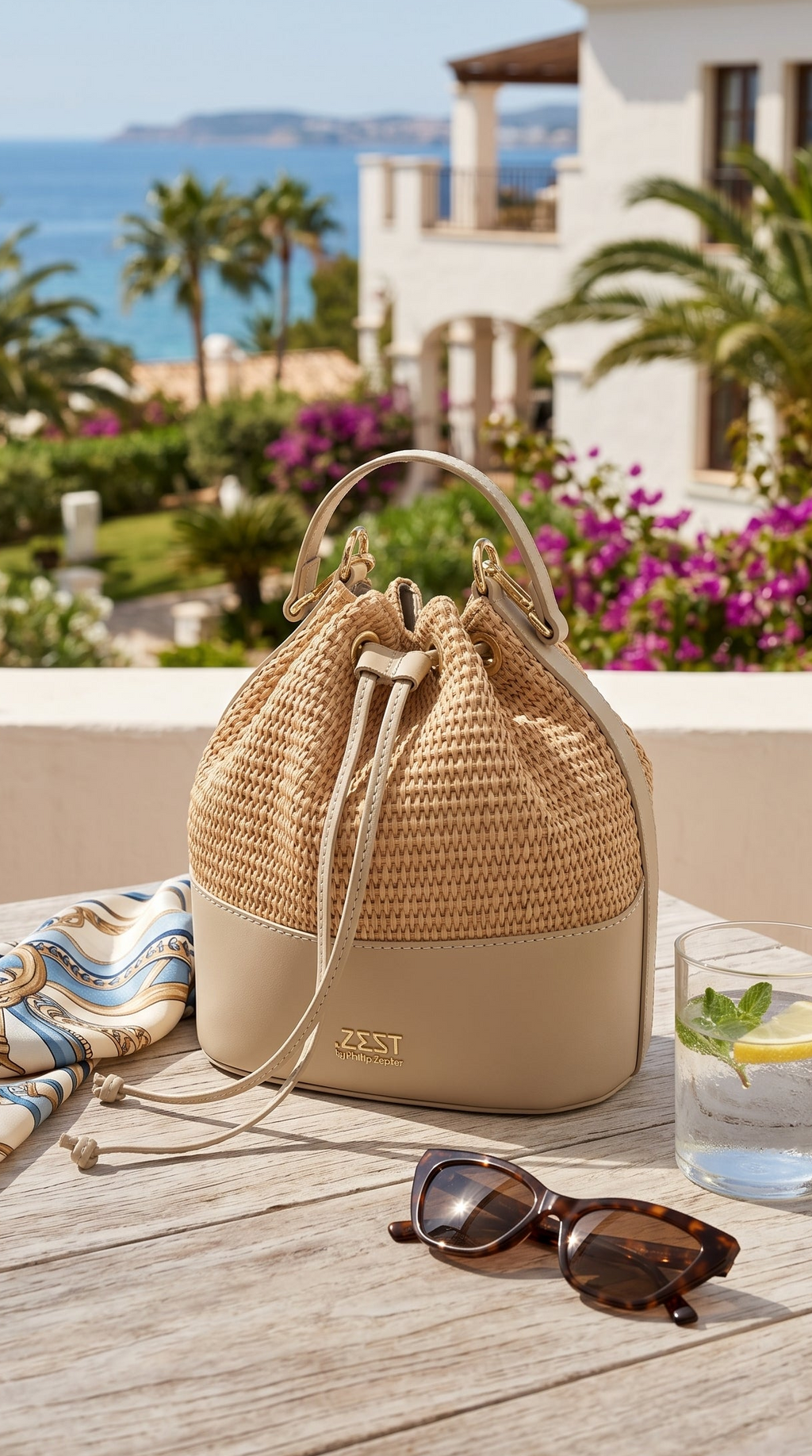 Borsa Bucket in Pelle e Paglia – ZS-2530