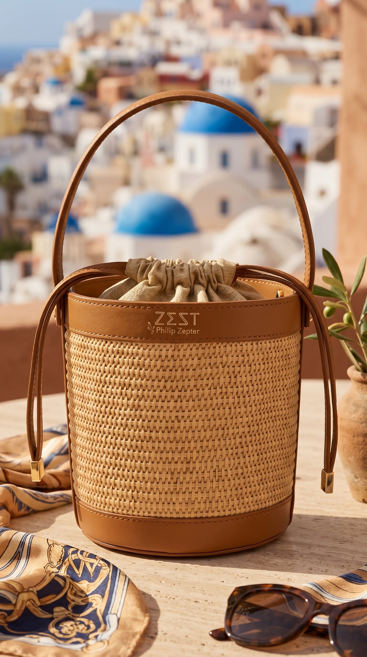 Mini Borsa Bucket in Pelle e Paglia – ZS-2531