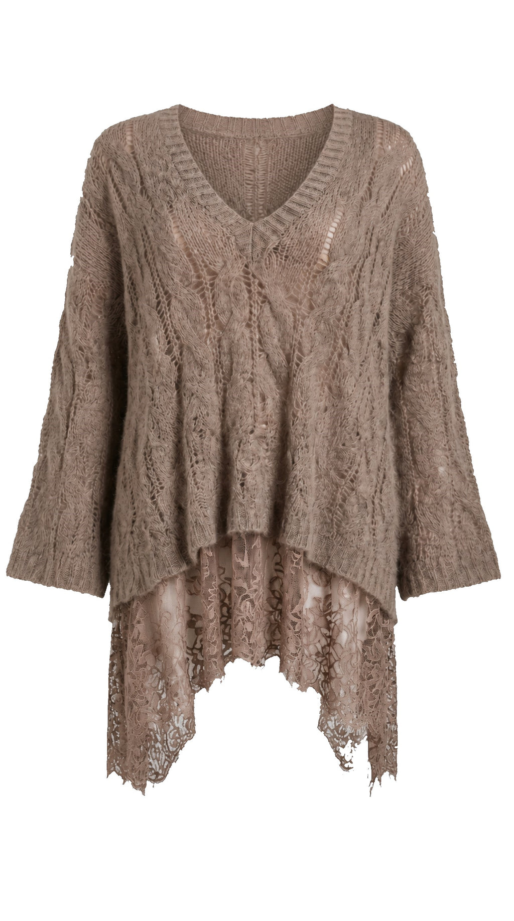 Baby Alpaca Maxi-Sweater with Braids and Lace ARIA — PRE-ORDER — PZ049 ARIA